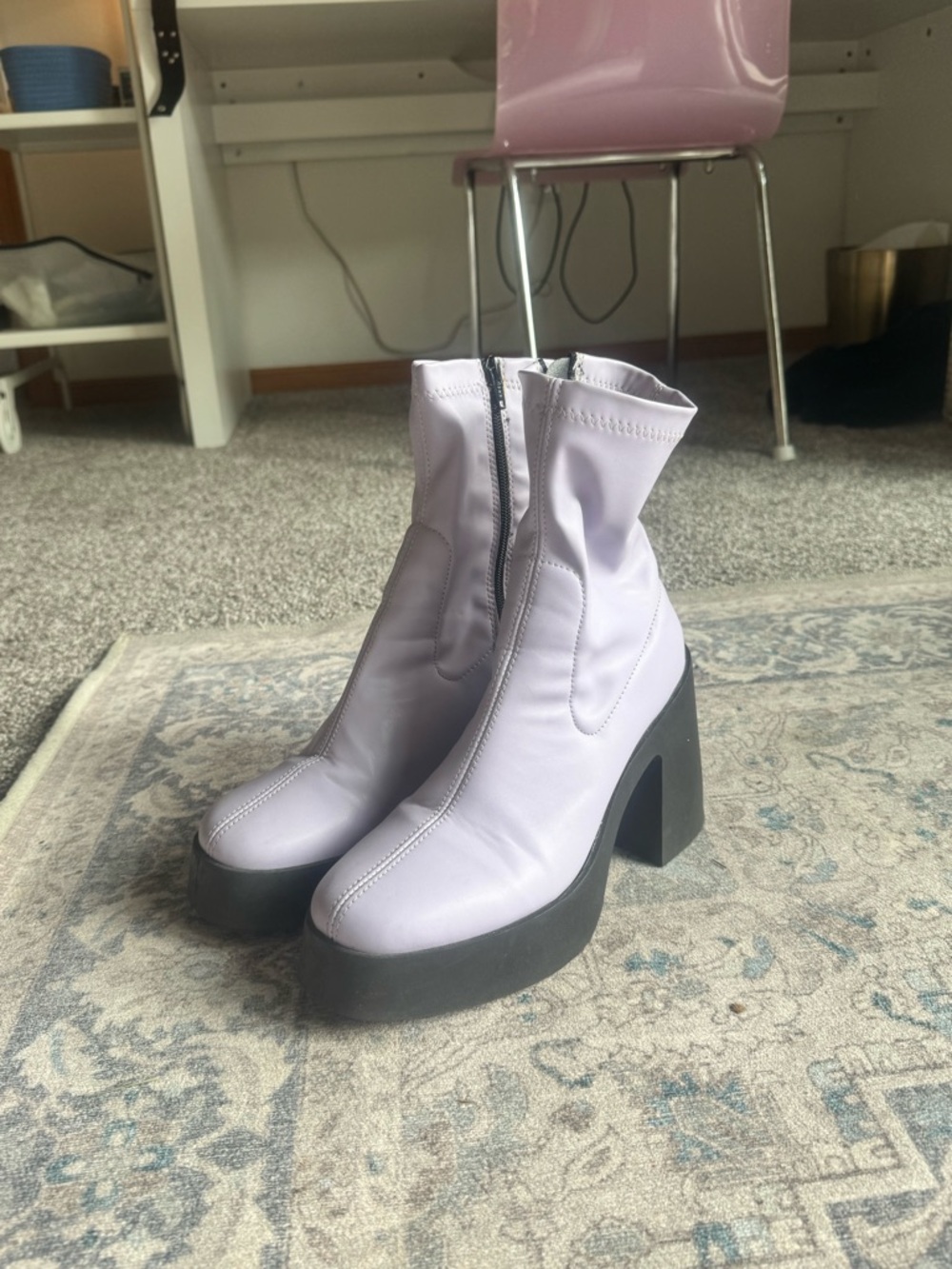 Lilac Platform Ankle Boots with Chunky Heel